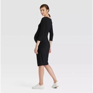 Ingrid & Isabel 3/4 Sleeve Essential Midi T-shirt Maternity Dress Black Size L
